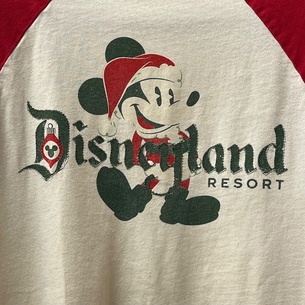 Disneyland Size Small Holiday Santa Mickey Raglan Long Sleeve Baseball Tee Red